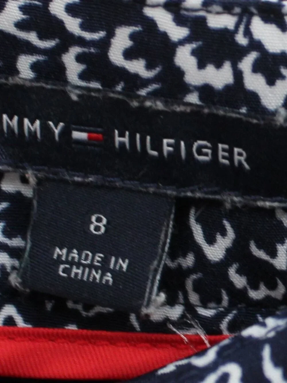 Tommy Hilfiger Navy & White Geometric Floral A-line Skirt Back Zip Lined‎ Sz 8